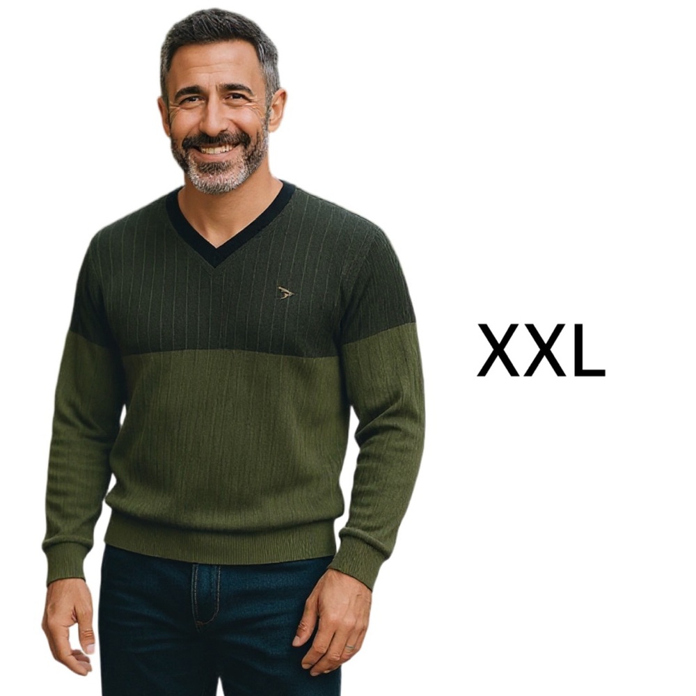 A. Tiziano Men’s Pullover Sweater – XXL – Two-Tone Green – V-Neck Urban Style